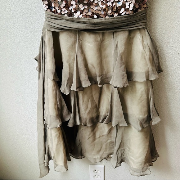SCALA strapless taupe gray sparkle sequin silk ruffle mini prom dress womens 2 - Picture 11 of 13